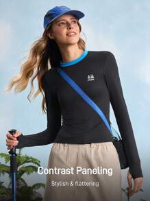 In My Nature 女士拼色圆领长袖运动户外T恤徒步旅行女装