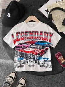 Camiseta de manga corta con gráfico vintage desgastado para niños pequeños, diseño informal de verano, conjunto a juego con papá (2 piezas se venden por separado)