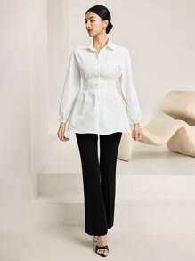Heiryn 系带侧落肩衬衫 - 白色 - 查看 3