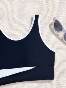 Ensemble de maillot de bain tankini à col rond volant pour préadolescentes