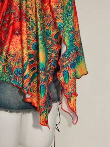 SHEIN ICON 女士春夏外出度假休闲复古印花露背吊带衫 Y2K V 领西部风女士波西米亚海滩女士嬉皮娃娃上衣 - 紅色 - 查看 7