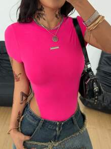 Coolane Women's Fall Streetwear Y2K Knit Textured Bodysuits - Hot Pink - View 1