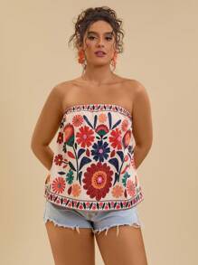 Travachic Mother Day Outfit Plus Size Women Summer Floral Print Loose Tube Top Woman S Summer Clothes Women S Summer Shirts Women S Clothes