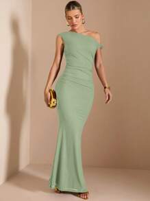 SHEIN BAE Vestido elegante de mujer con bajo asimétrico en diagonal, apto para salir, usar a diario, citas, viajes, fiestas y clubes, y disfraces de Halloween