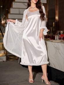 Crystal Vow 女士缎面和网眼吊带背心睡衣套装 - 白色 - 查看 1