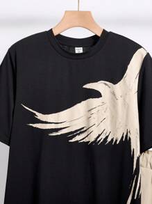 SHEIN 青少年男孩撞色鸟图案印花短袖 T 恤和短裤套装，休闲学院风格，舒适、百搭、柔软面料，适合日常、上学、旅行、户外运动、春夏季 - 彩色 - 查看 5