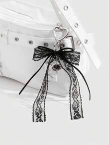 ROMWE Kawaii 1pc Y2K Style Retro Gothic Fashion Delicate Black Velvet Ribbon, Mesh Lace Bow, Imitation Crystal Water Drop, Butterfly Pendant Keychain/Bag Charm, Suitable For Women/Girls Daily Wear, Holiday Gift, Halloween - Black - View 3