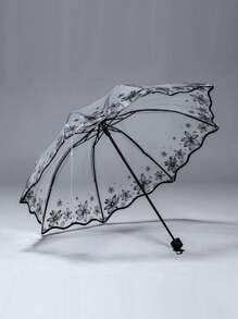 1pc Floral Pattern Clear Umbrella For School,Office,Household,Travel, Back To School Supplies