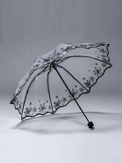 1pc Floral Pattern Clear Umbrella For School,Office,Household,Travel, Back To School Supplies