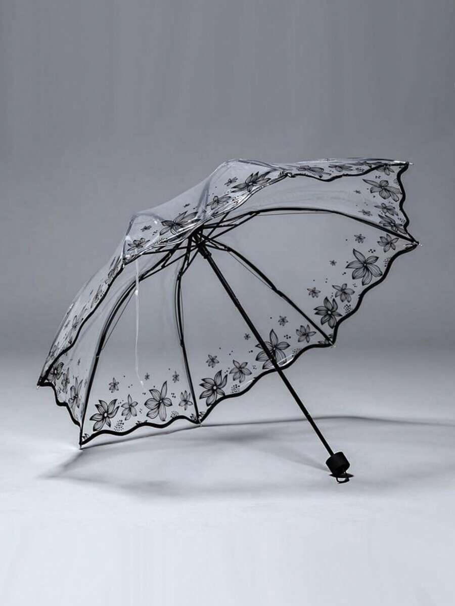 1pc Floral Pattern Clear Umbrella For School,Office,Household,Travel, Back To School Supplies