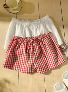 CovetEZ Pantalones cortos casuales para mujer con diseño de lazo en la cintura y botones