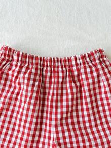 SHEIN Leap Crew Tween Girls Casual Plaid Ruffle Bowknot Cami And Shorts 2 Pieces Set - Red - View 7