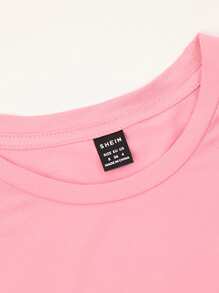 Maweii Tricou cu imprimeu grafic Calvin pentru femei - elegant, confortabil, elegant, cu decolteu turn, amestec de poliester respirabil, îmbrăcăminte ocazională - Roz - Vizualizare 4