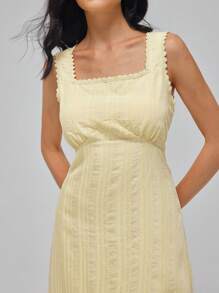 Roylia Vestido mini romántico francés de mujer con escote cuadrado, ajustado, con detalles de volantes en color amarillo