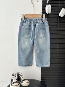 SHEIN Baby Boys' Casual Style Retro Straight Leg Baggy Blue Denim Jeans For Baby Clothes Baby Boys Costume Dailywear And Baby Summer And Spring Clothes - Light Wash - View 2