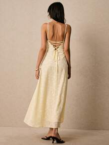 Poéselle Váy dây mảnh màu trơn dài vừa phải cho nữ, thời trang cho mùa hè - Vàng nhạt - Xem 3
