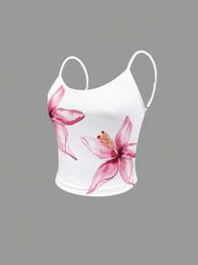 INAWLY Women's Casual Floral Print Cropped Camisole For Summer - White - View 4