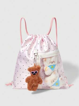 Kawaii Zaino donna di moda con motivo a stelle e grande capacità, con cordoncino