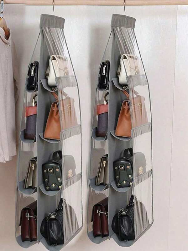 1 pièce 6/8 poches Organiseur de sac à main et sac suspendu. Étagère transparente suspendue pour le rangement et le stockage des sacs à main. Organisateur de placard pour économiser de l'espace dans la chambre.