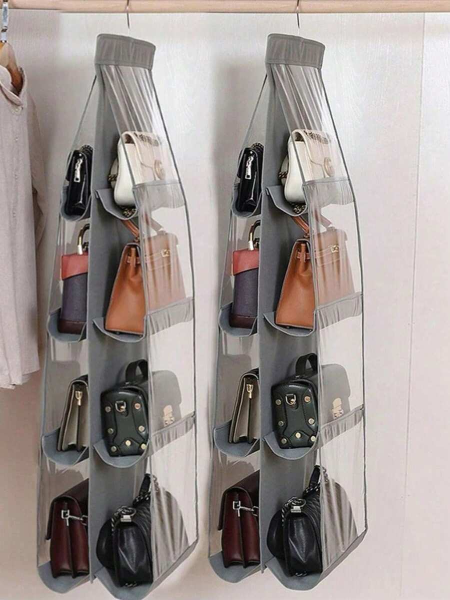 SHEIN 1 pièce 6/8 poches Organiseur de sac à main et sac suspendu. Étagère transparente suspendue pour le rangement et le stockage des sacs à main. Organisateur de placard pour économiser de l'espace dans la chambre.
