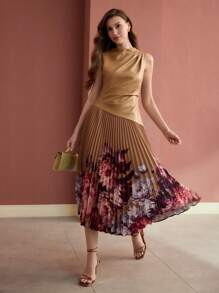 MOTF PREMIUM 撞色褶裥下摆连衣裙 - 摩卡棕 - 查看 5