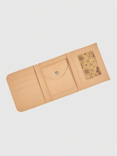 Kawaii Billetera corta blanco PU, plegable en tres partes, con múltiples ranuras para tarjetas, diseño lindo y dulce de fresa rosa con lunares, monedero funcional para niñas