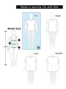 Maweii Plus Size Letter Print Street Style Fitted T-Shirt - Black - View 6