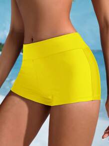 SHEIN Swim SPRTY 女士纯色比基尼泳裤，适合海滩度假 - 黃色 - 查看 6