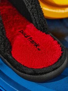 Paul Frank X SHEIN 时尚拼色猴子刺绣毛绒包头拖鞋，配羊毛衬里，刺绣可爱图案，男女通用，适合所有季节，适合室内/家居穿着