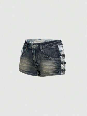 J-Fashion Shorts di jeans stile vintage Y2K con dettagli in pizzo floreale patchwork
