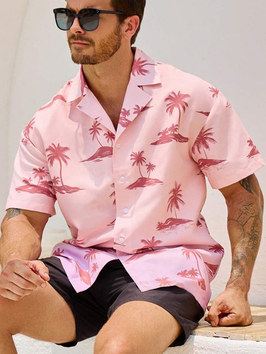 Manfinity VDAYZ Men's Vacation Casual Coconut Tree Printed Shirt And Shorts Beach Outfit Set - Multicolor - View 1