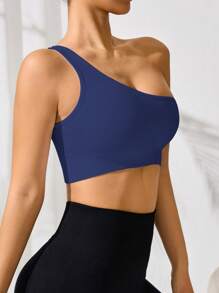 Easithlete Women's Summer Solid Color Simple Sleeveless Crop Top - Navy Blue - View 3