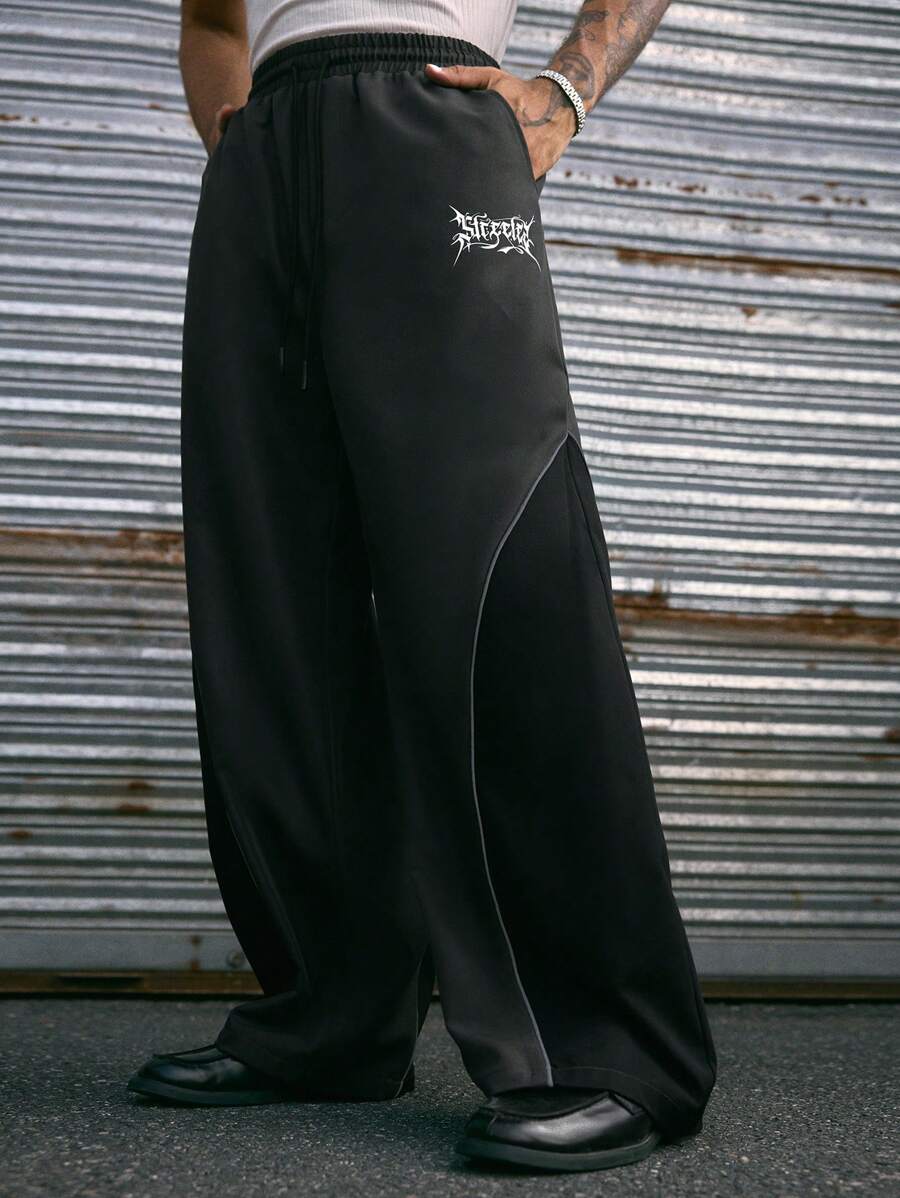 AXEPEAK Quần dài ống rộng màu tương phản thời trang đường phố cho nam - Nhiều màu - Xem 1