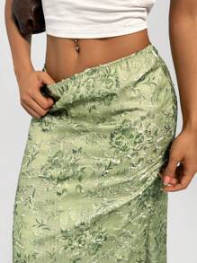 SHEIN Unity Women's Casual Green Floral Print Skirt, Spring/Summer - Green - View 6