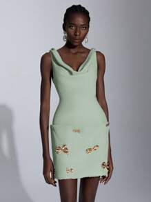 Elitara Đầm ôm body ve rộng đính hoa kim loại thủ công sang trọng thanh lịch, thích hợp cho các bữa tiệc và tiệc chiêu đãi, đầm dự tiệc, cho tiệc cocktail - màu xanh lá - Xem 1