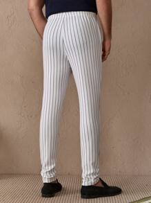 Manfinity VCAY Men's Striped Printed Drawstring Casual Knitted Pants - White - View 3