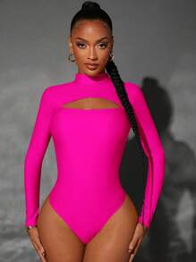 SHEIN SXY Mock Neck Cut Out Bodysuit Concert Long Summer Dress Prom Dress Sexy Dress Valentine Day Dress