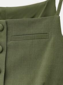 Maija 春夏新款芥末绿可调节肩带单排扣修身吊带背心，带衬里，优雅百搭，适合狂欢节、派对、情人节、返校季、音乐节、圣帕特里克节、复活节、夏季派对、海滩度假、夏季外出、毕业季等场合。 - 軍綠色 - 查看 6