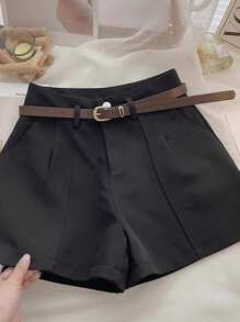 SHEIN Quần short nữ màu đen, trắng, cà phê, xám, thích hợp mặc đi làm và đi chơi (Không kèm thắt lưng) - Nhiều màu - Xem 4