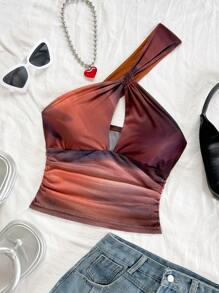 Soleia 渐变色单肩镂空后背女式衬衫，适合度假、音乐节、波西米亚风、节日、约会、下午茶、钩针编织、亚麻、夏季 - 彩色 - 查看 7