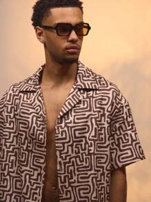 Musero Abstract Print Button Through Short Sleeve Shirt Only Summer Street Style Holiday Vacation Casual