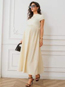 MaterniWear Solid Color Short Sleeve Maternity Dress, Fashionable For Summer - Apricot - View 7