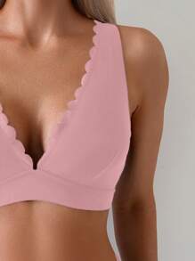 SHEIN Swim Women's Solid Color Curved Hem Sexy Bikini Set For Summer Beach - Pink - View 5