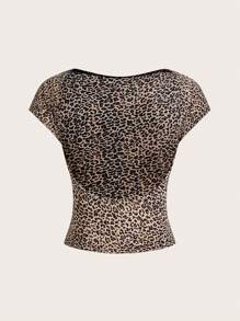SHEIN EZwear 3pcs Casual Leopard Print Cropped Backless Tight T-Shirts, Suitable For Summer - Multicolor - View 8