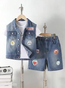 Tween Boys Denim Two Pieces Outfits - Medium Wash - View 6