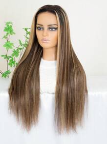 6x5 Wear&Go Glueless Highlight Straight Human Hair Wig Piano Color Mid-Length Pre Plucked Bleach Knots  Pre-Cut Transparent Lace Closure Wigs 180% Density
