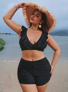 Elaquor Costume da bagno tinta unita in taglie comode, adatto per le vacanze in spiaggia