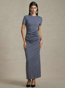 Briarwyn Women Long Solid Color Short Sleeve Dress, Fashionable For Summer