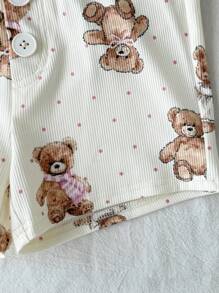 SHEIN Tween Girls' Streetwear Casual Knit Printed Straight Leg Shorts