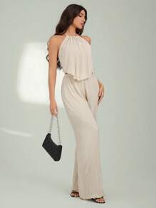 SHEIN Tall Set da 2 pezzi, top a canottiera con collo alla coreana e pantaloni lunghi, colore unito, adatto per vacanze
